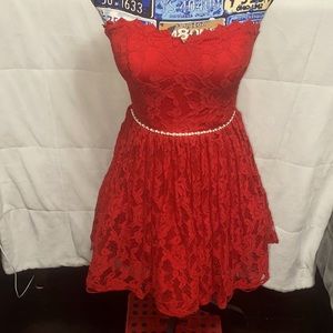 Junior’s Red Lace Fit & Flare Dress